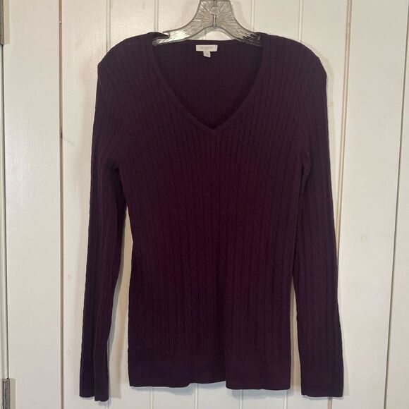 Talbots Outlet Comfy Cotton V-Neck Sweater Burgandy/Maroon MEDIUM - Picture 2 of 5